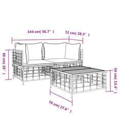 Vidaxl 3dílná zahradní sedací souprava s poduškami antracit polyratan