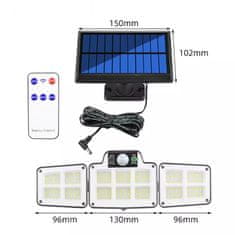 HJ Solární LED světlo s čidlem pohybu, dálkovým ovládáním a třemireflektory