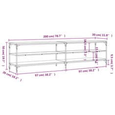 Vidaxl TV skříňka dub sonoma 200 x 30 x 50 cm kompozitní dřevo a kov