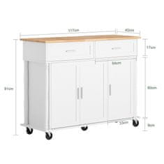 SoBuy SoBuy FKW116-WN Designový kuchyňský vozík Kuchyňský ostrůvek Kuchyňská skříň Příborník Bílý 117x91x40cm