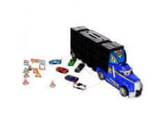 sarcia.eu Kovový nákladní vůz, odtahový vůz/kontejner s malými auty a silničním příslušenstvím 3+ MEGA CREATIVE modry