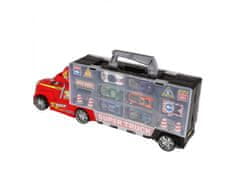 sarcia.eu Kovový nákladní vůz, odtahový vůz/kontejner s malými auty a silničním příslušenstvím 3+ MEGA CREATIVE cervena