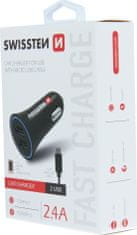 SWISSTEN cl adaptér 2,4a power 2x usb + kabel micro usb