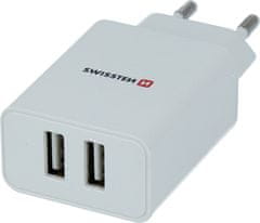 SWISSTEN síťový adaptér smart ic 2x usb 2,1a power + datový kabel usb / lightning mfi 1,2 m bílý