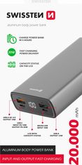 SWISSTEN aluminum power bank 20000 mah 20w power delivery grey