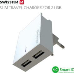 SWISSTEN síťový adaptér smart ic 2x usb 3a power bílý