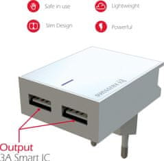 SWISSTEN síťový adaptér smart ic 2x usb 3a power bílý