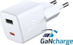 SWISSTEN mini síťový adaptér gan 1x usb-c + 1xusb 30w power delivery