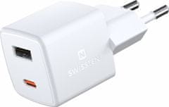 SWISSTEN mini síťový adaptér gan 1x usb-c + 1xusb 30w power delivery