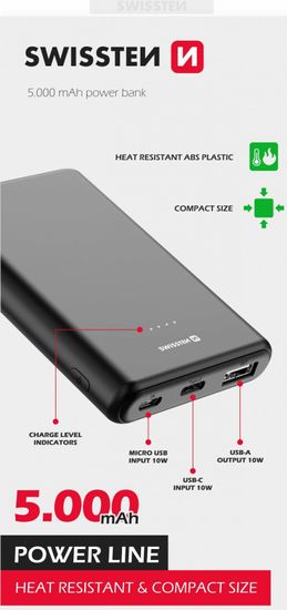 SWISSTEN power line power bank 5000 mah 10w black