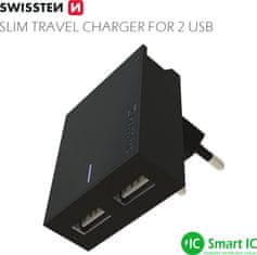 SWISSTEN síťový adaptér smart ic 2x usb 3a power černý