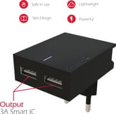 SWISSTEN síťový adaptér smart ic 2x usb 3a power černý