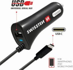 SWISSTEN cl autonabíječka usb-c a usb 2,4a power