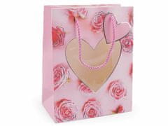 Kraftika 1ks růžová sv. dárková taška srdce s průhledem