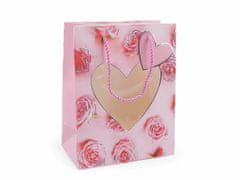 Kraftika 1ks růžová sv. dárková taška srdce s průhledem