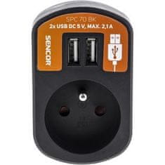 SENCOR SPC 70 BK Zásuvka + 2x USB, 5V/2100mA, černá 50002321