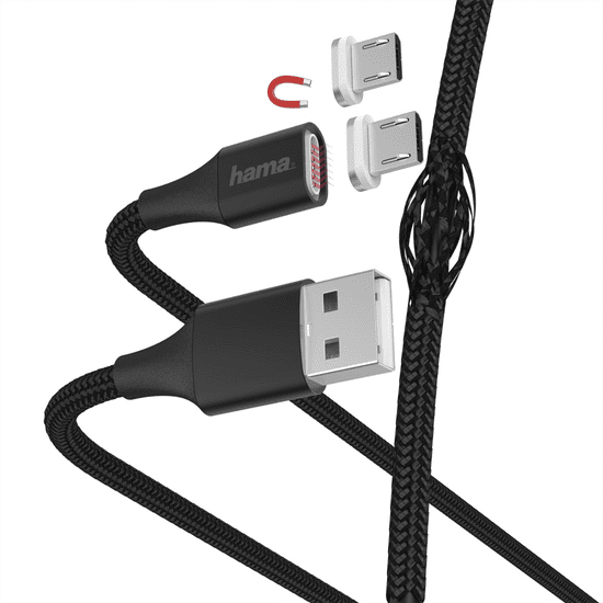 Hama micro USB kabel Magnetic, A vidlice - micro B vidlice magnetická, 1 m