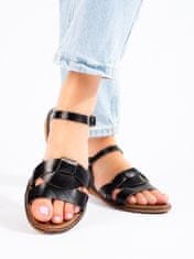 Amiatex Zajímavé černé sandály dámské bez podpatku, černé, 37