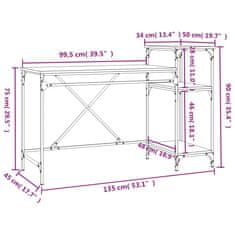 Greatstore Psací stůl s policemi dub sonoma 135x50x90 cm kompozit a železo