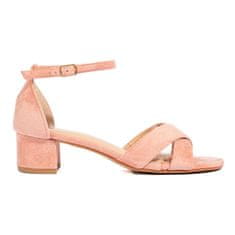 Semišové růžové sandály na nízkém jehlovém podpatku Shelovet velikost 39