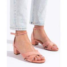 Semišové růžové sandály na nízkém jehlovém podpatku Shelovet velikost 39