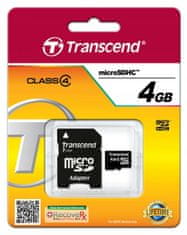 Transcend Paměťová karta microSDHC 4GB + SD adaptér