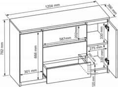 3xEliving Komoda DEMI 2D3S 140 CM , bílá mat