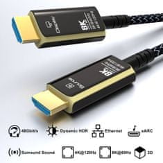 PremiumCord optický fiber kabel, Ultra High Speed HDMI 2.1, 8K@60Hz, zlacené, opletený, 5m