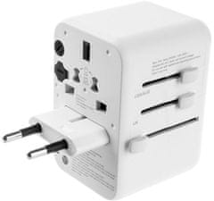 FIXED cestovní adaptér pro EU, UK a USA/AUS, 3xUSB-C, 2xUSB-A, GaN, PD 65W, bílá