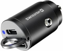 SWISSTEN autonabíječka Nano, 2x USB-C, PD, 45W, černá