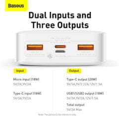 BASEUS powerbanka s digitálním displejem Bipow, 20000mAh, 20W, bílá