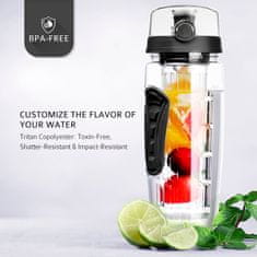 Netscroll Vodní láhev s infuzérem pro ovoce, bylinky nebo čaj (1000 ml), láhev na vodu a ovoce, vodní láhev 1L, ideální láhev na ochucenou vodu, FruitBottle