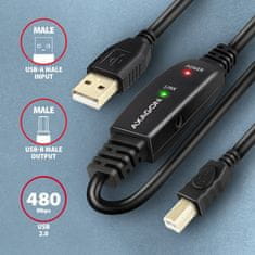 AXAGON ADR-210B USB2.0, A-M->B-M, aktivní prodlužka/repeater kabel 10m