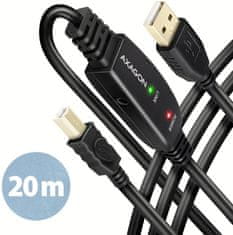 AXAGON ADR-220B USB2.0, A-M->B-M, aktivní prodlužka/repeater kabel 20m