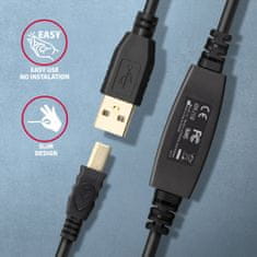 AXAGON ADR-215B USB2.0, A-M->B-M, aktivní prodlužka/repeater kabel 15m