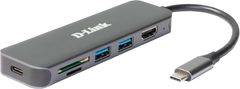 D-Link DUB-2327, USB 3.0 Gigabit Adaptér, 2x USB 3.0, 1x HDMI, 1x USB-C