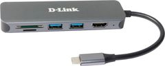 D-Link DUB-2327, USB 3.0 Gigabit Adaptér, 2x USB 3.0, 1x HDMI, 1x USB-C