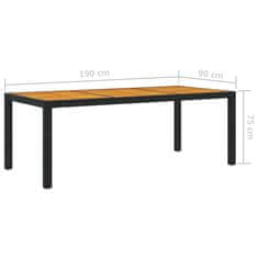 Vidaxl Zahradní stůl 190 x 90 x 75 cm polyratan a akáciové dřevo černý