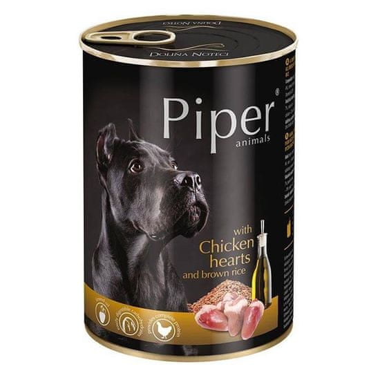 Piper Konzerva pro psa kuřecí srdíčka s hnědou rýží 400g