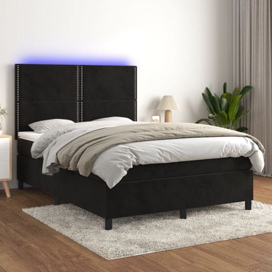 Greatstore Box spring postel s matrací a LED černá 140x200 cm samet