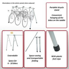 MCW Stojan na sedlo jízdního kola K39, závěsný držák stojanu na jízdní kolo, kovový práškový lak 114x170x114cm s možností rozšíření ~ stříbrný