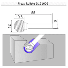 Sherman Fréza kulová se stopkou 12x10,8x55x6 D121006 tvrdokovová 