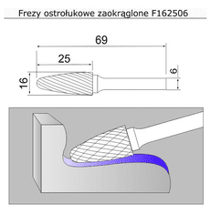 Sherman Fréza oblá se stopkou 16x25x69x6 F162506 tvrdokovová