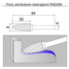 Sherman Fréza oblá se stopkou 8x20x64x6 F082006 tvrdokovová