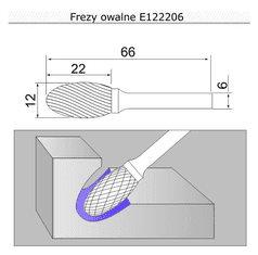 Sherman Fréza oválná se stopkou 12x22x66x6 E122206 tvrdokovová