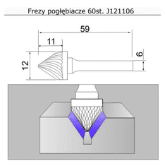 Sherman Fréza zahlubovací se stopkou 60 stupňů 12x11x59x6 J121106 tvrdokovová