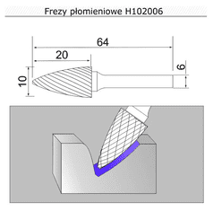 Sherman Fréza plamínková se stopkou 10x20x64x6 H102006 tvrdokovová