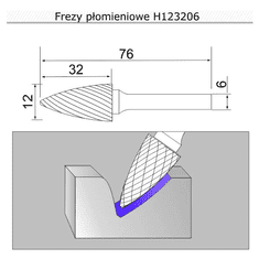 Sherman Fréza plamínková se stopkou 12x32x76x6 H123206 tvrdokovová