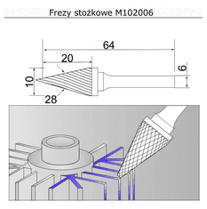 Sherman Fréza kuželová se stopkou 10x20x64x6 M102006 tvrdokovová