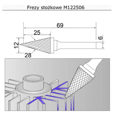 Sherman Kuželová fréza se stopkou 12x25x69x6 M122506 tvrdokovová